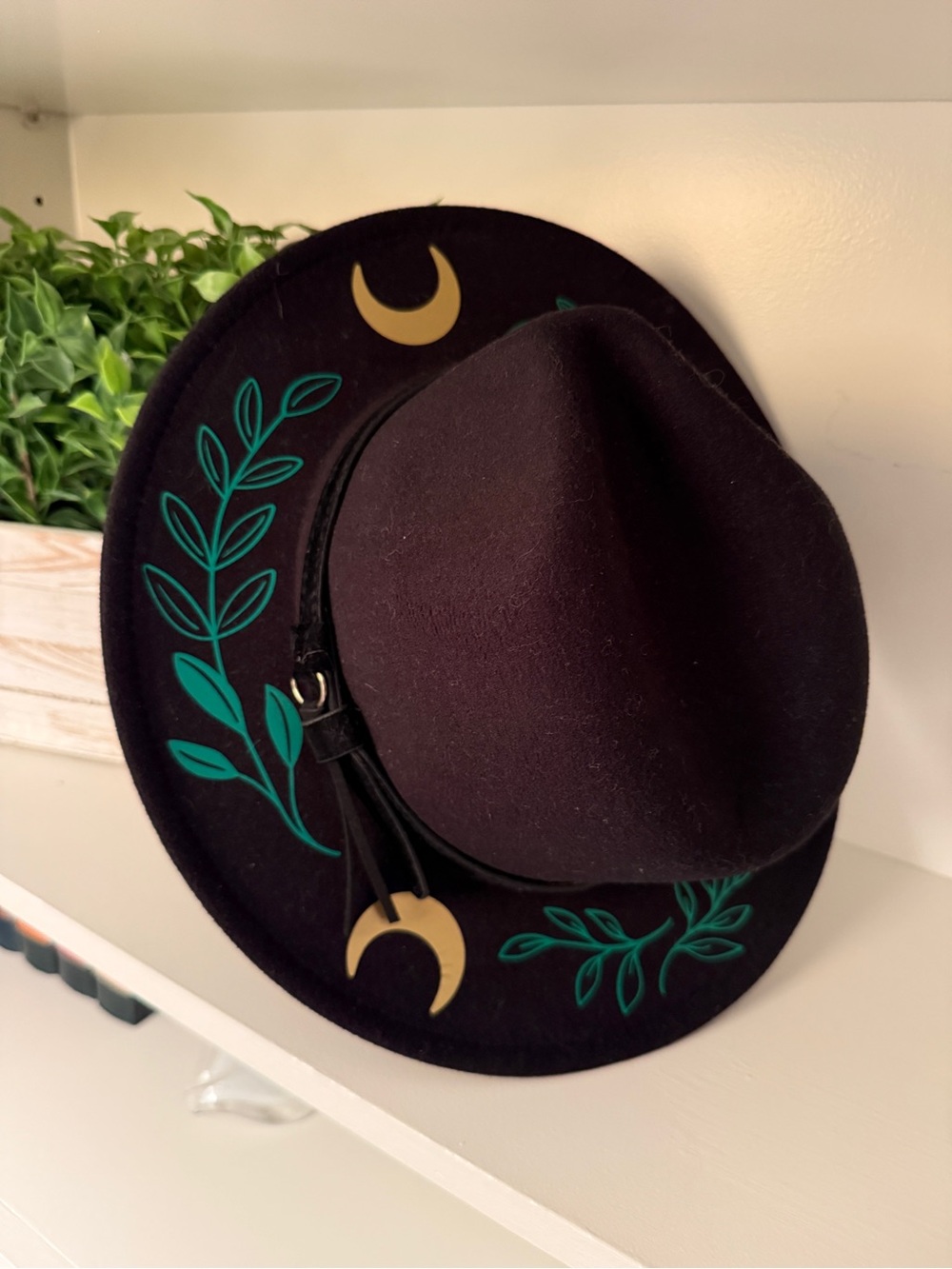 Witchwood Fern Moon Hat Vegan Felt Black Goth Bohemian Goddess